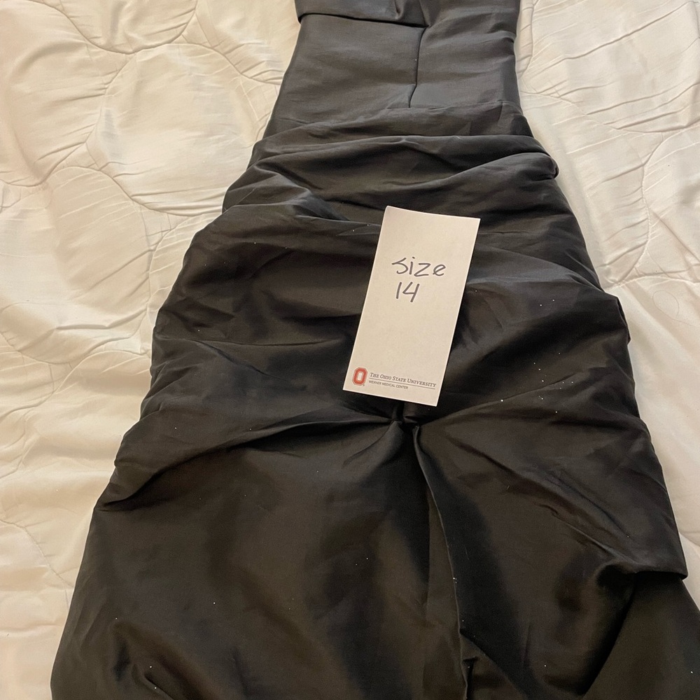 Black Strapless Ruched Satin Dress